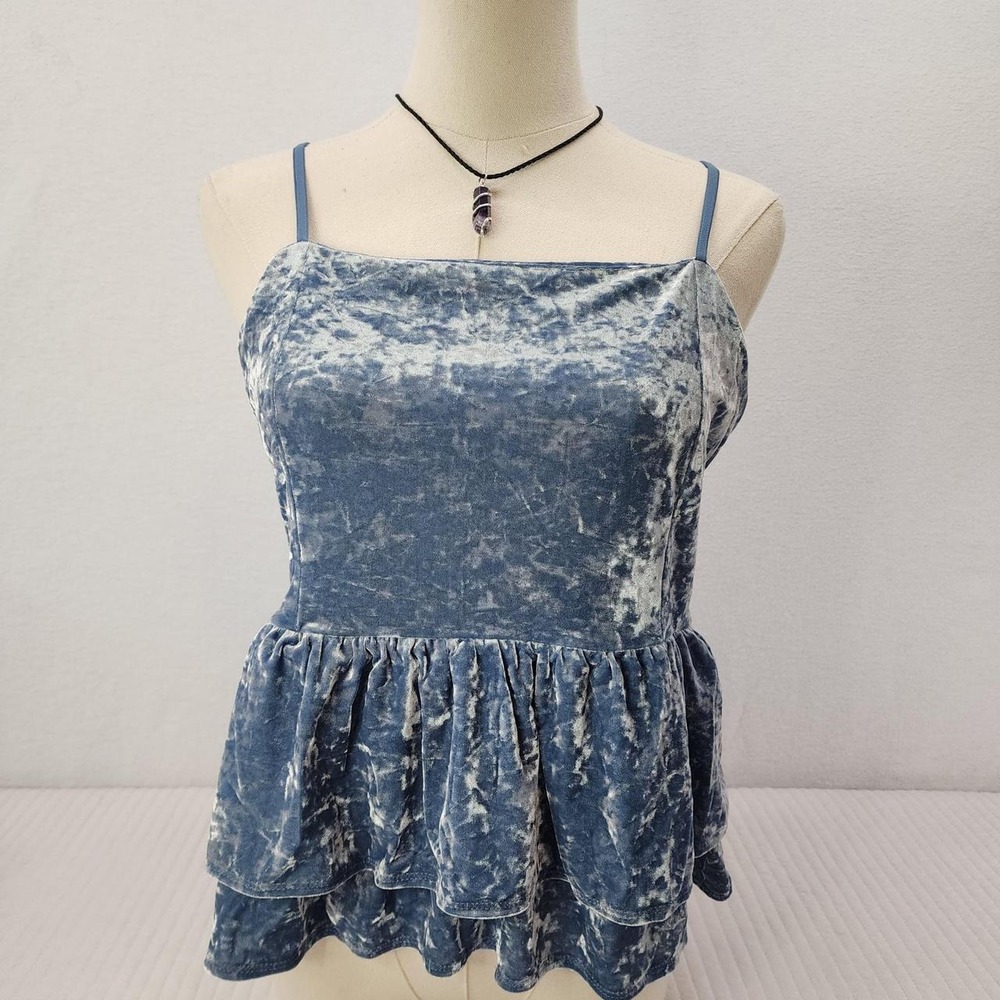 American Eagle Blue Crushed Velvet Peplum Cami Top Corset Fairy Grunge
